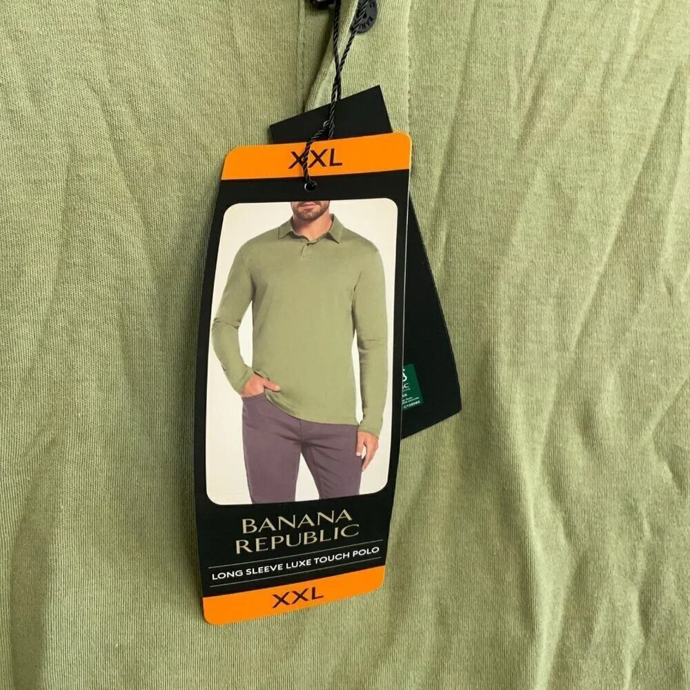 NEW Banana Republic Men's XXL Long Sleeve Luxe Touch Polo Shirt Cotton Green
